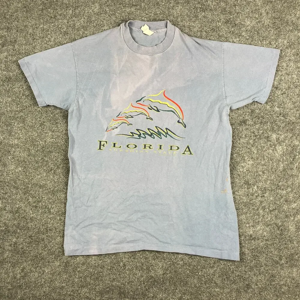 Winning Circle T-Shirt Mens‎ L Blue Florida Dolphin Graphic Tee Vintage
